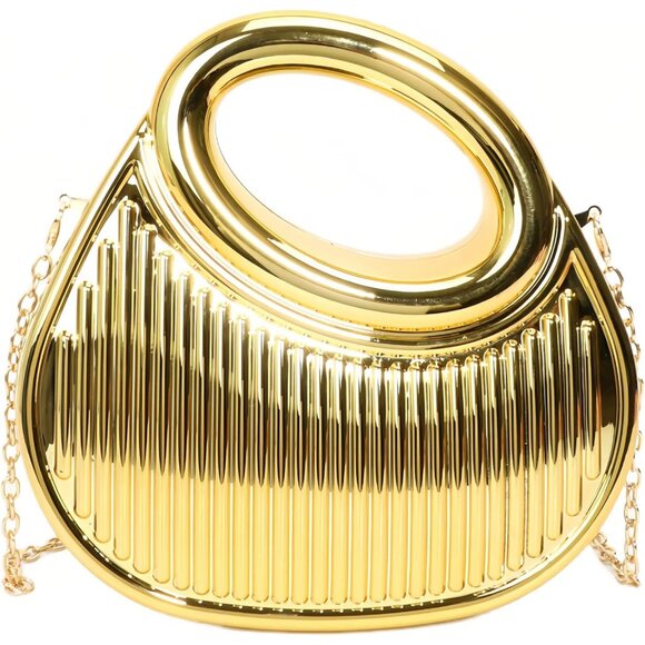 Women's Gold Trendy Evening Small Cute Clutch Party Cocktai Bag - Picture 1 of 8